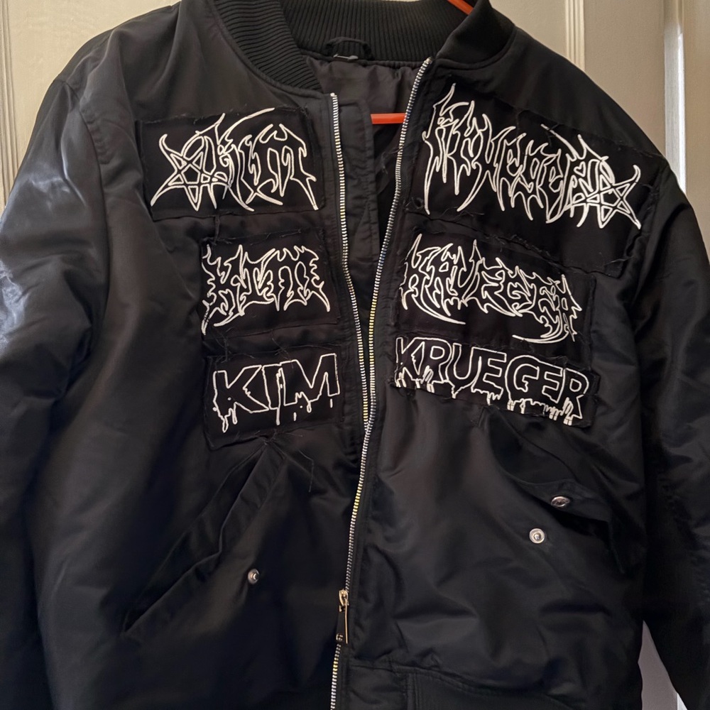 Black Embroidered Patch Bomber Jacket - Unbranded - image 1